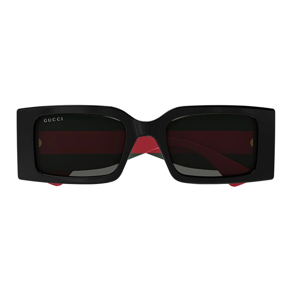 Black sunglasses with a Gucci logo on a white background