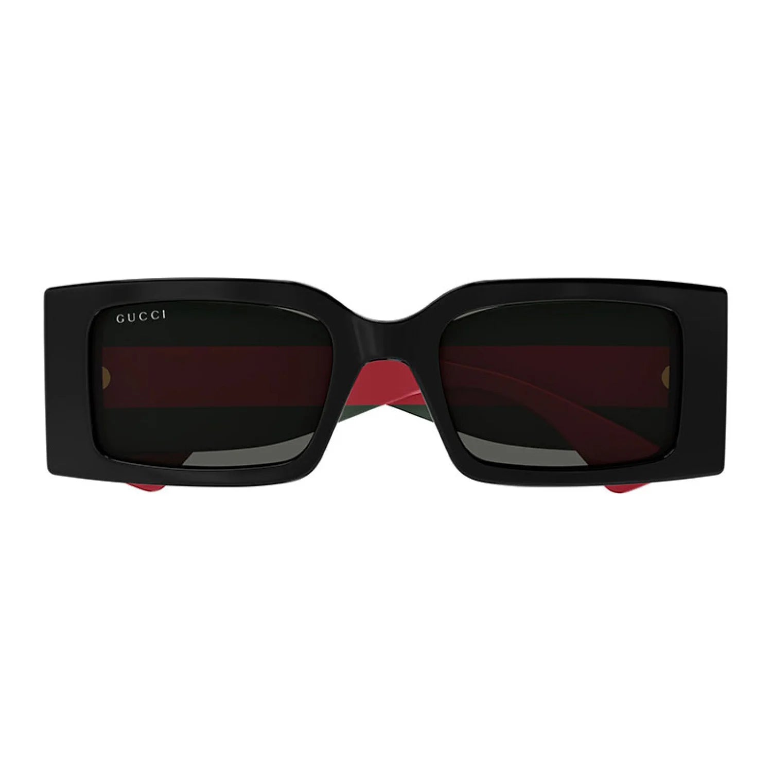Black sunglasses with a Gucci logo on a white background