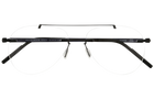 A pair of rimless, double-bridge aviator-style eyeglasses in black color with white accents.